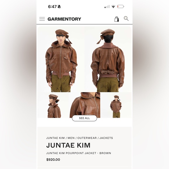 JUNTAE KIM Brown Pourpoint Faux-Leather Bomber Jacket - Picture 1 of 10